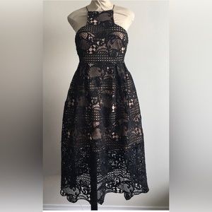 Elliatt High Neck Midi Black Lace Dress